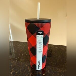 NWT Corkcicle 24 Ounce Buffalo Plaid Cold Cup Tumbler with Stickers